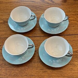 Nancy Prentiss, Foxhall 1963, Set of Four Blue Cups with Saucers